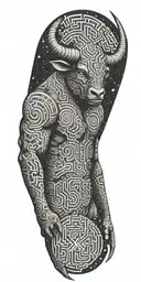 Minotaur with maze and space background tattoo design idea