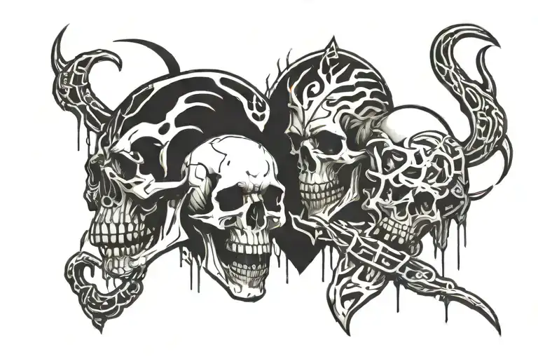 huginn holding a bleeding human heart and muginn holding a cracking human skull tattoo design idea