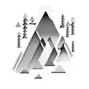 mountain scene with trees merging into the ocean with geometric designs  tattoo design idea