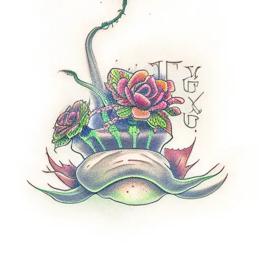 a Venus Fly Trap with the text bloom to death  tattoo design idea