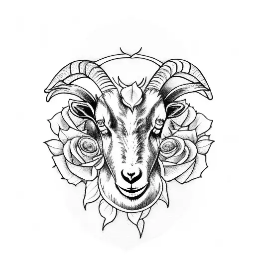 goat with roses tattoo design idea