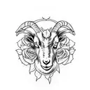 goat with roses tattoo design idea