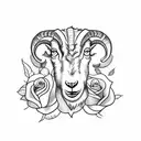 goat with roses tattoo design idea