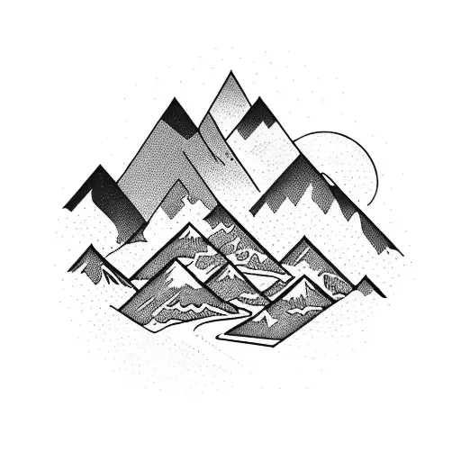 A mountain range with comic book characters hiking through it tattoo design idea