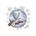 An intricate winter landscape featuring animals found in Brazil tattoo design idea