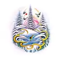 An intricate winter landscape featuring animals found in Brazil tattoo design idea