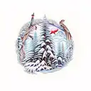 An intricate winter landscape featuring animals found in Brazil tattoo design idea