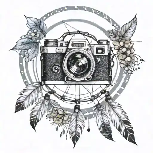 A dream catcher made of camera film strips, highlighting your love for photography and daydreaming tattoo design idea