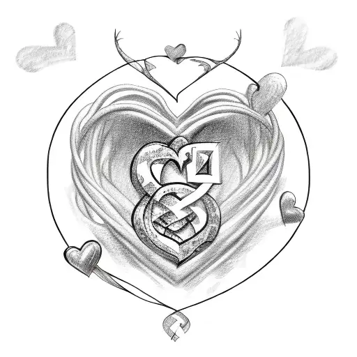 A sketch of your children's initials intertwined with a heart tattoo design idea