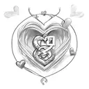 A sketch of your children's initials intertwined with a heart tattoo design idea