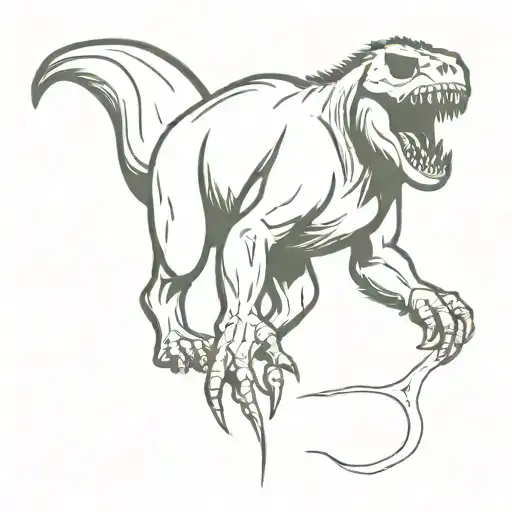 bigfoot stepping on a dinosaur skull tattoo design idea