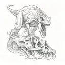 big foot stepping on a dinosaur skull tattoo design idea