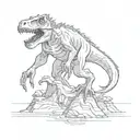 big foot stepping on a dinosaur skull tattoo design idea