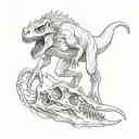 big foot stepping on a dinosaur skull tattoo design idea