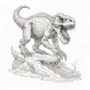 big foot stepping on a dinosaur skull tattoo design idea