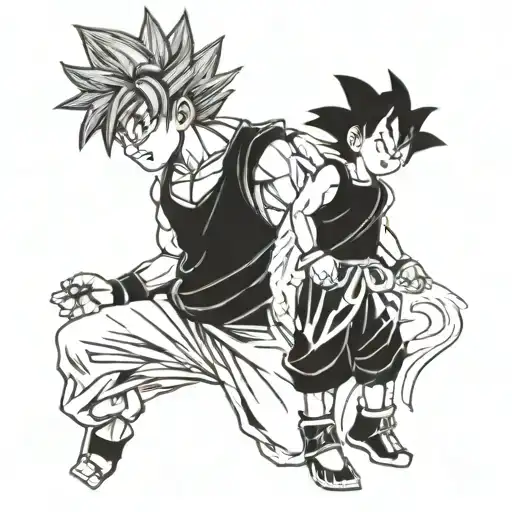 goku con una niña y un niño mas pequeño tattoo design idea