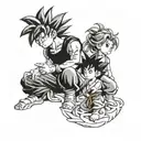 goku con una niña y un niño mas pequeño tattoo design idea
