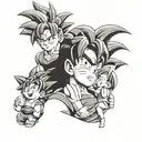 goku con una niña y un niño mas pequeño tattoo design idea