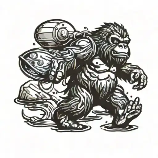 baby bigfoot fishing tattoo design idea