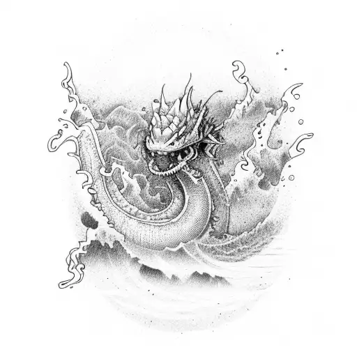 tsunami with water dragon  tattoo design idea