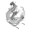 tsunami with water dragon  tattoo design idea