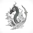 tsunami with water dragon  tattoo design idea