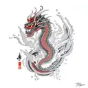 tsunami with water dragon  tattoo design idea