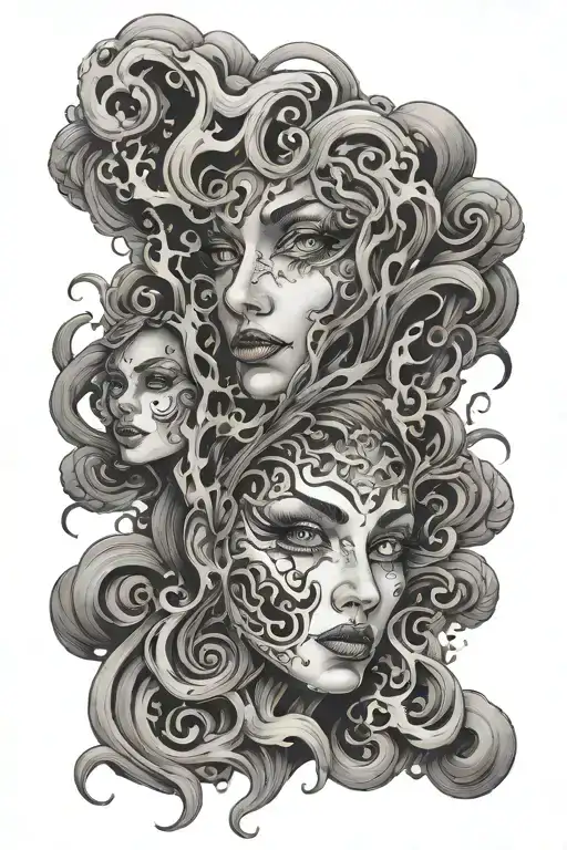 eyes and souls coming out of smoke tattoo design idea