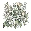 a thin and dainty rose, morning glory, aster and honeysuckle bouquet with 2008 and 1973 under it  tattoo design idea