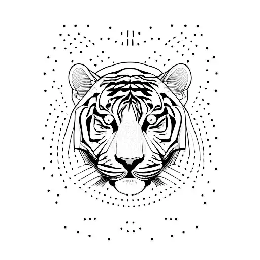 Line art tiger with quote for stripes "all you need is 20 seconds of insane courage" tattoo design idea