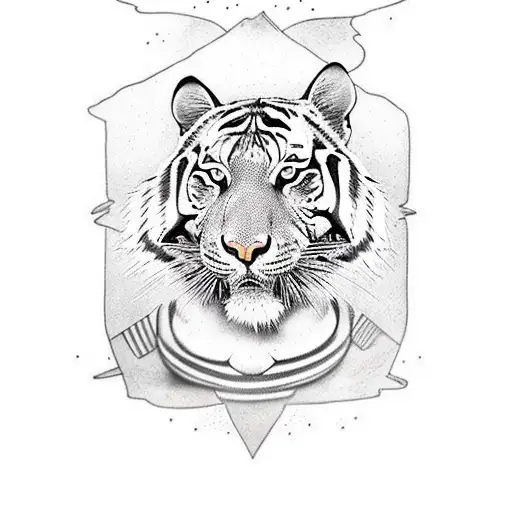 Line art tiger with quote for stripes "all you need is 20 seconds of insane courage" tattoo design idea