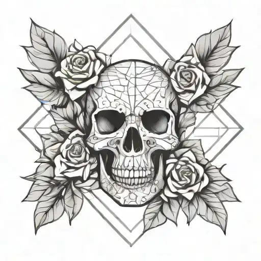 skull wall and a flower inside eye inside tattoo design idea