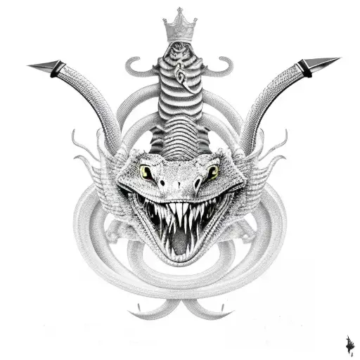 king cobra with a sword in black and grey tattoo design idea