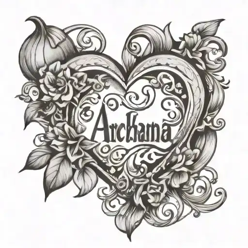 archana name hidden in tatto design of a heart tattoo design idea