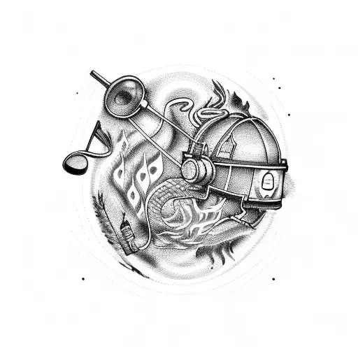 Music and Fire department and medicin combined, forarm tattoo design idea