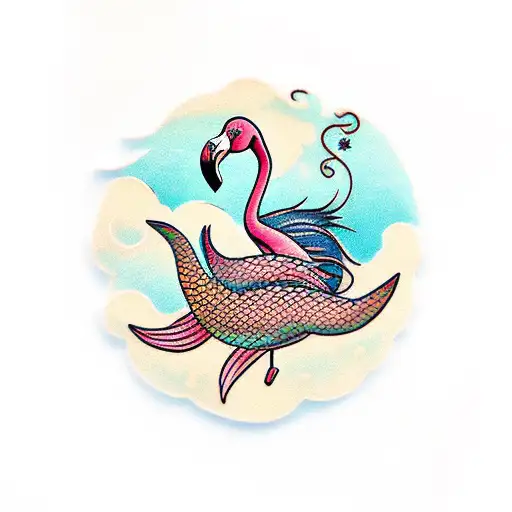 flamingo and a female mermaid tattoo design idea