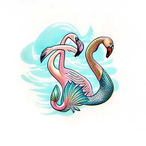 flamingo and mermaid tattoo design idea