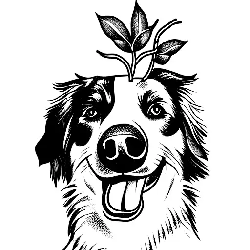 Australian shepherd dog with monsters plant tattoo design idea