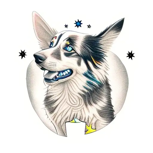 Australian shepherd dog with monsters plant tattoo design idea