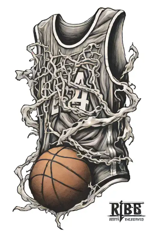  basketball jersey hanging from a human  rib  tattoo design idea