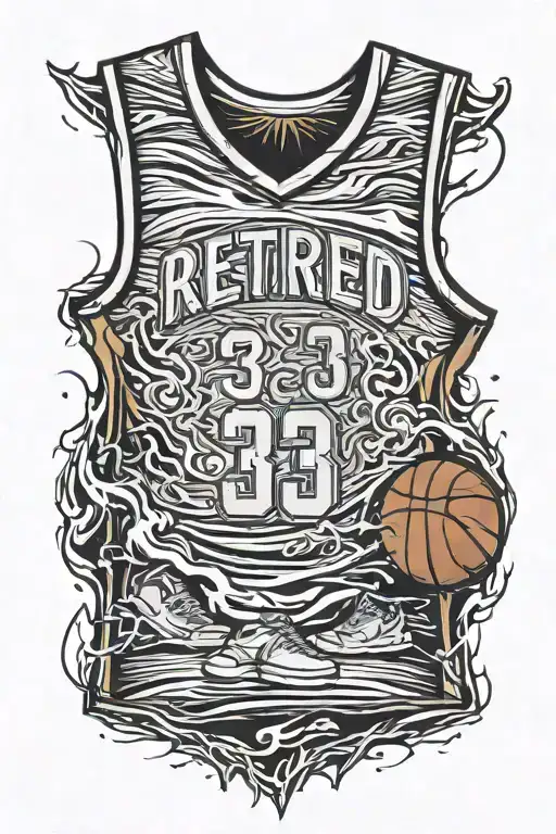 retired basketball jersey tattoo design idea