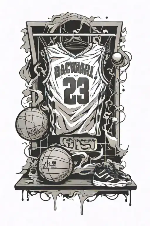retired basketball jersey tattoo design idea