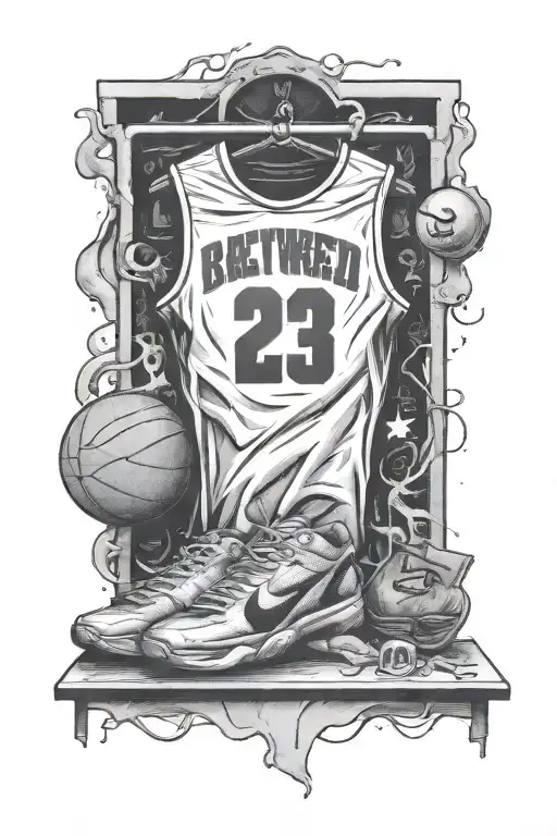 retired basketball jersey tattoo design idea