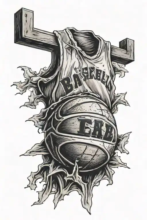  basketball jersey hanging from a human  rib  tattoo design idea