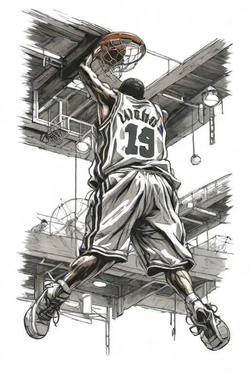 basketball jersey haning from rafters tattoo design idea