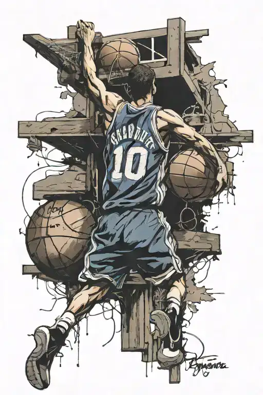 basketball jersey number 10, hanging from gym rafters tattoo design idea