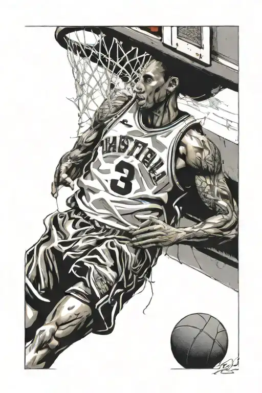  basketball jersey hanging from a rib cage tattoo design idea