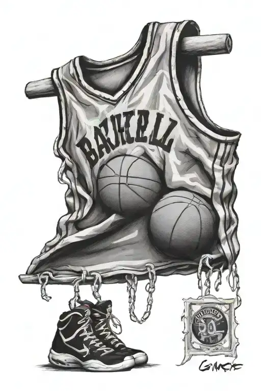 basketball jersey hanging from a rib tattoo design idea