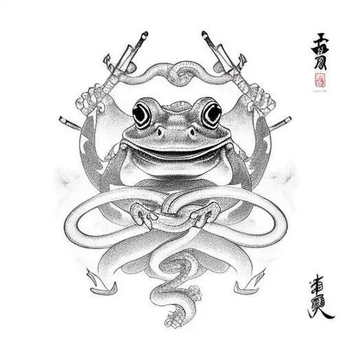 a samurai frog fighting a giant snake tattoo design idea