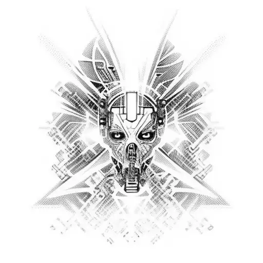 full back tattoo,  wraps over the shoulders and sides, cybernetic, tribal tattoo design idea
